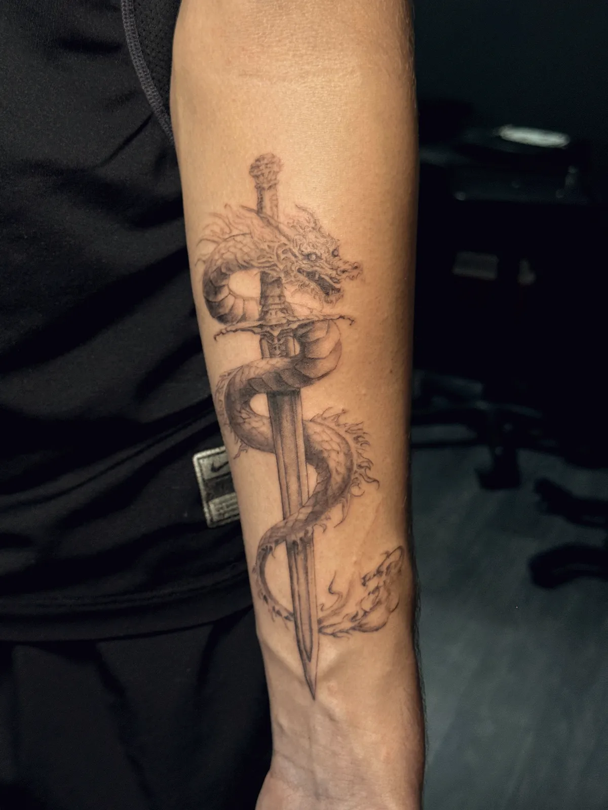 Dragon and Dagger, tattoo by Alyssa Collins