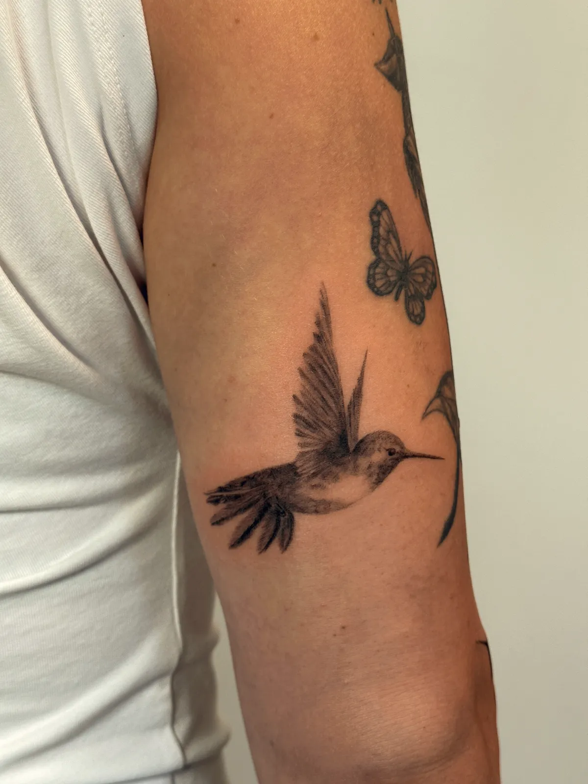 Hummingbird in Flight, tattoo by Alyssa Collins