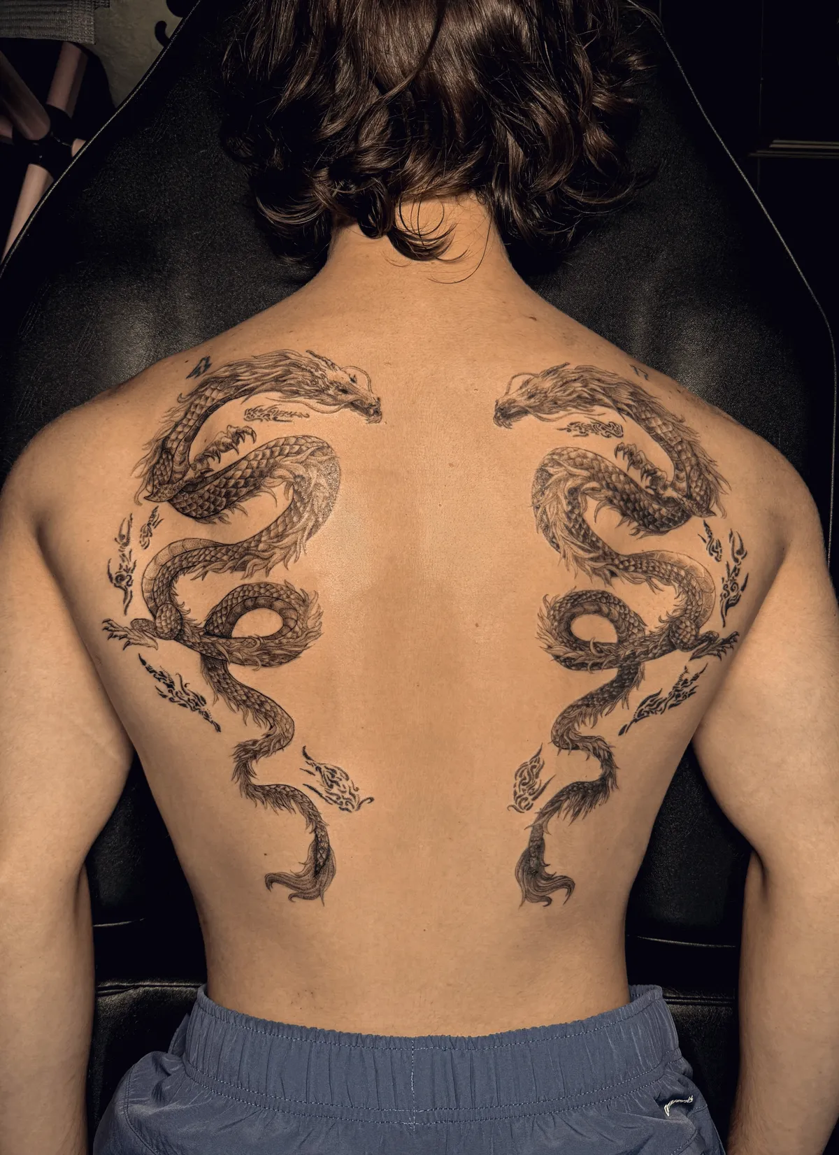 Twin Dragons, tattoo by Alyssa Collins